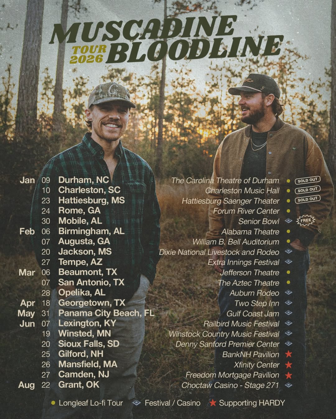 Muscadine Bloodline Longleaf Lo-fi Tour Poster 2026